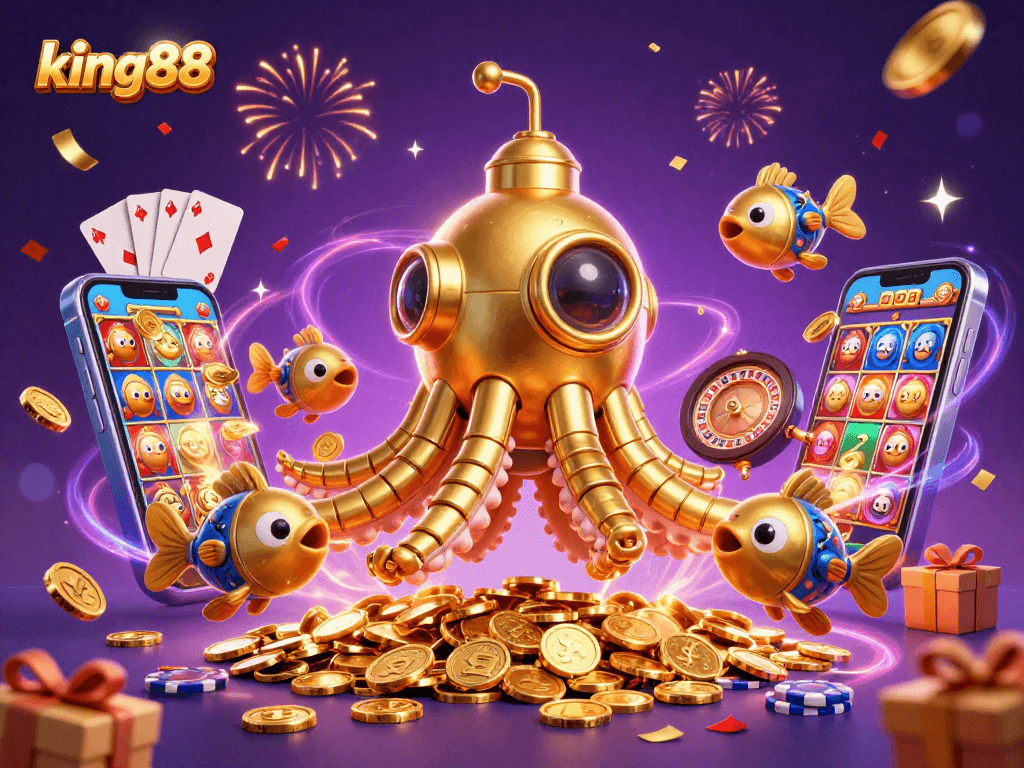 Experience the excitement of king88 with a vibrant gold coin scene and thrilling game elements.