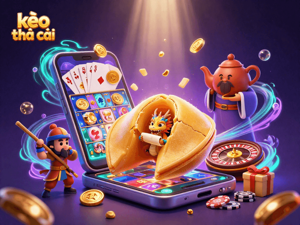 Engage with kèo nhà cái fortune slots, featuring a dragon and golden treasures in a lively casino scene.