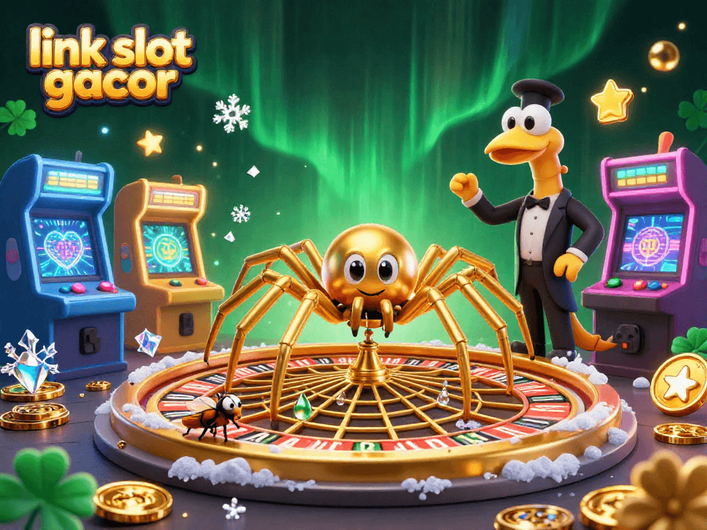 Engage with the world of link slot gacor in this vibrant casino-themed scene with interactive elements.