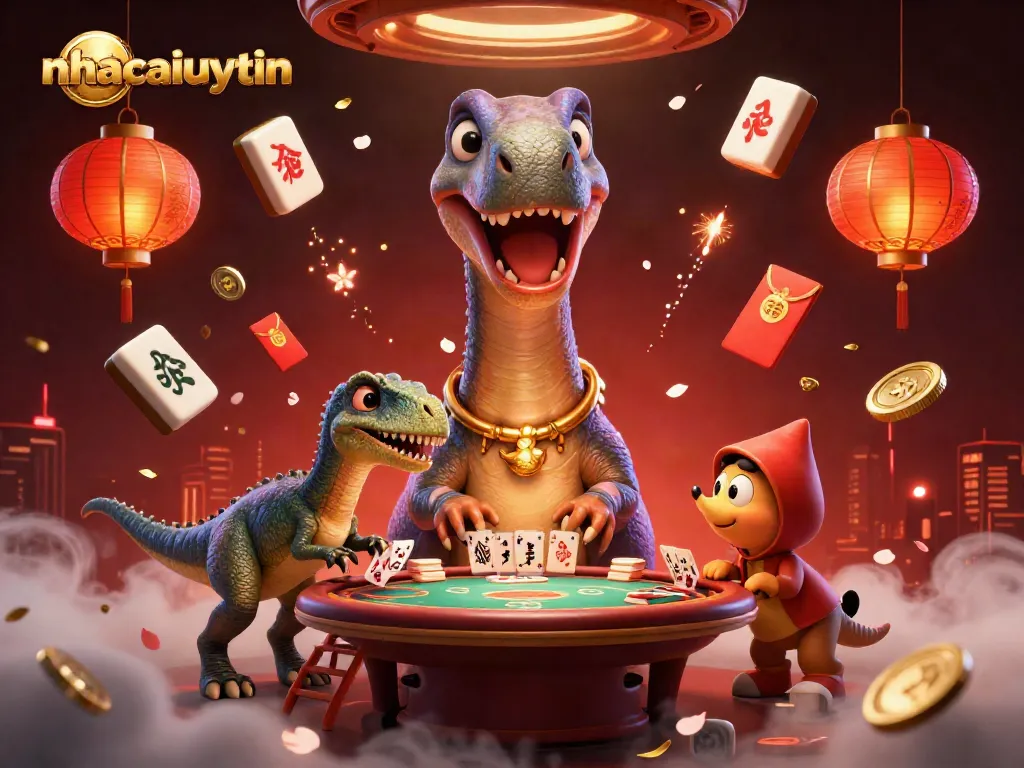 Engage with the vibrant gaming scene of nhacaiuytin featuring a giant brontosaurus and clever raptor dealers.