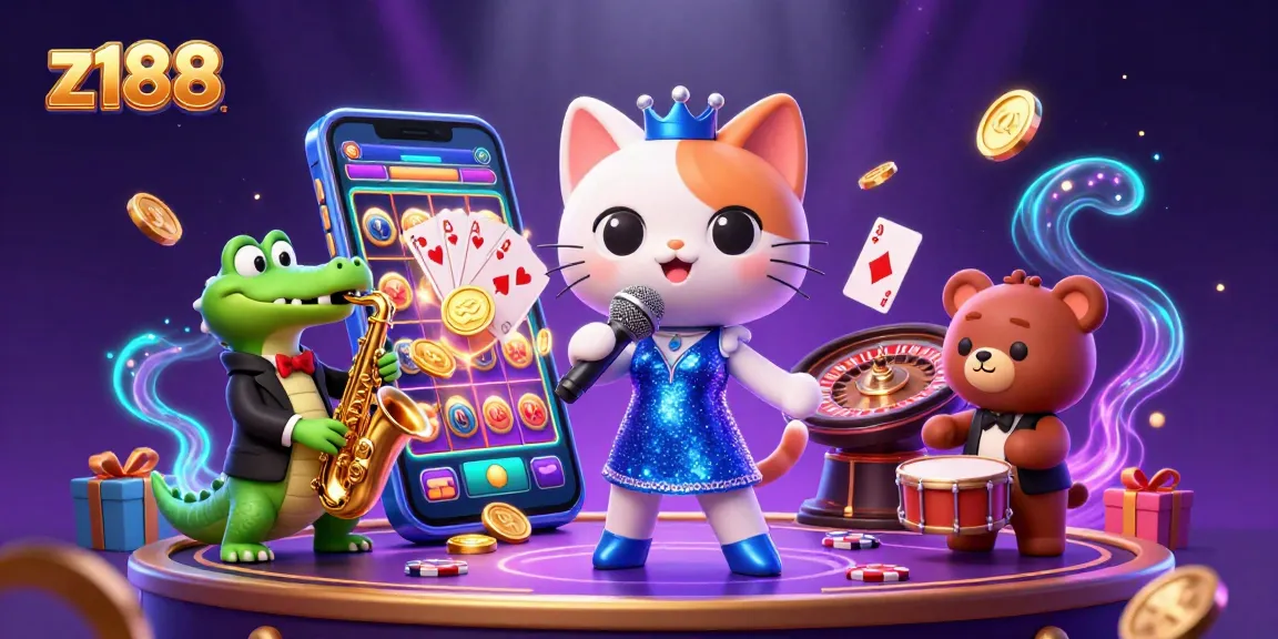 Experience vibrant casino entertainment with z188's colorful 3D characters and dynamic game elements.
