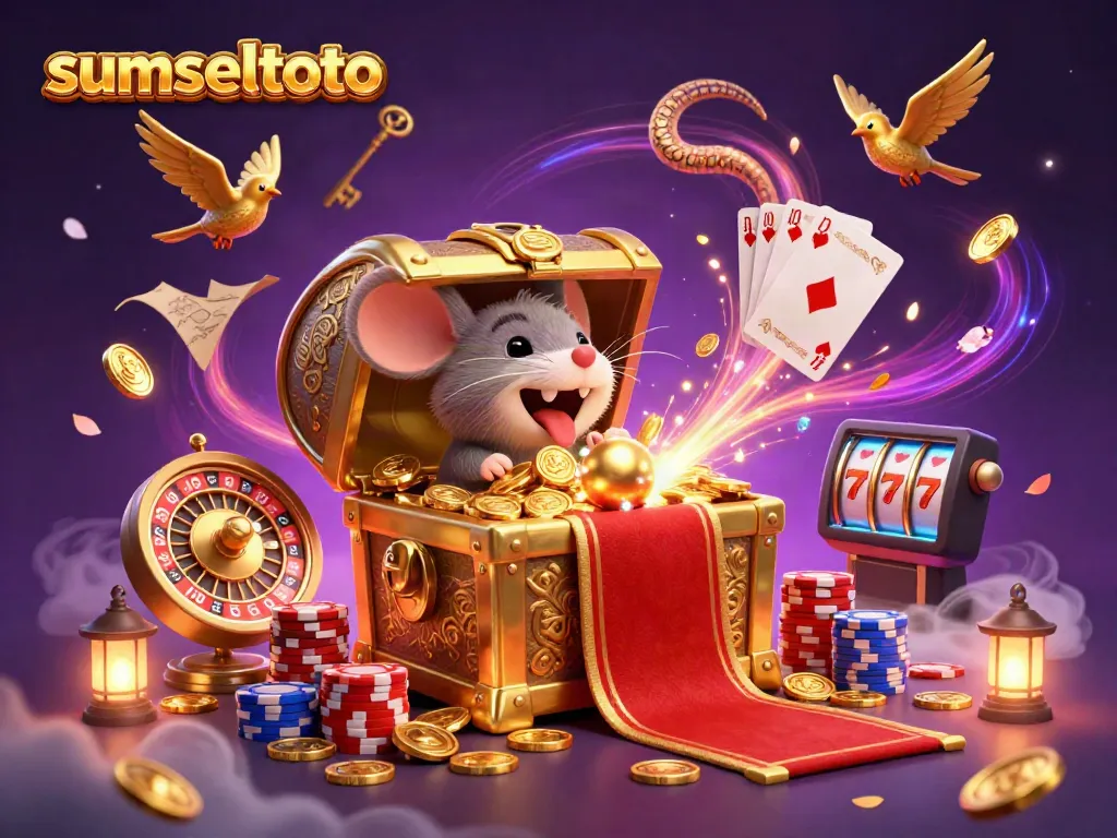 Experience the excitement of sumseltoto with a treasure chest and extravagant casino scene.