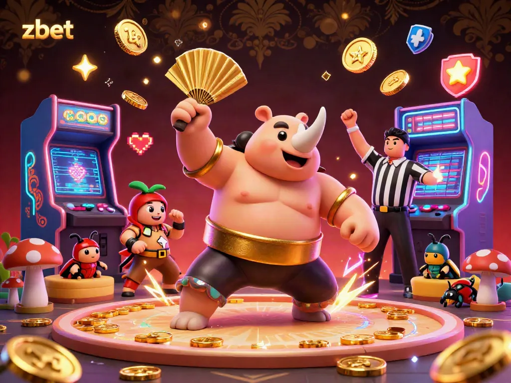 Zbet captivates with a vibrant casino experience featuring a sumo beetle champion and electric gaming elements.