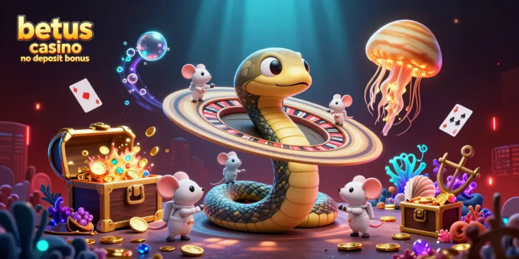 Experience the betus casino no deposit bonus with a cosmic gaming scene featuring vibrant characters and betting action.