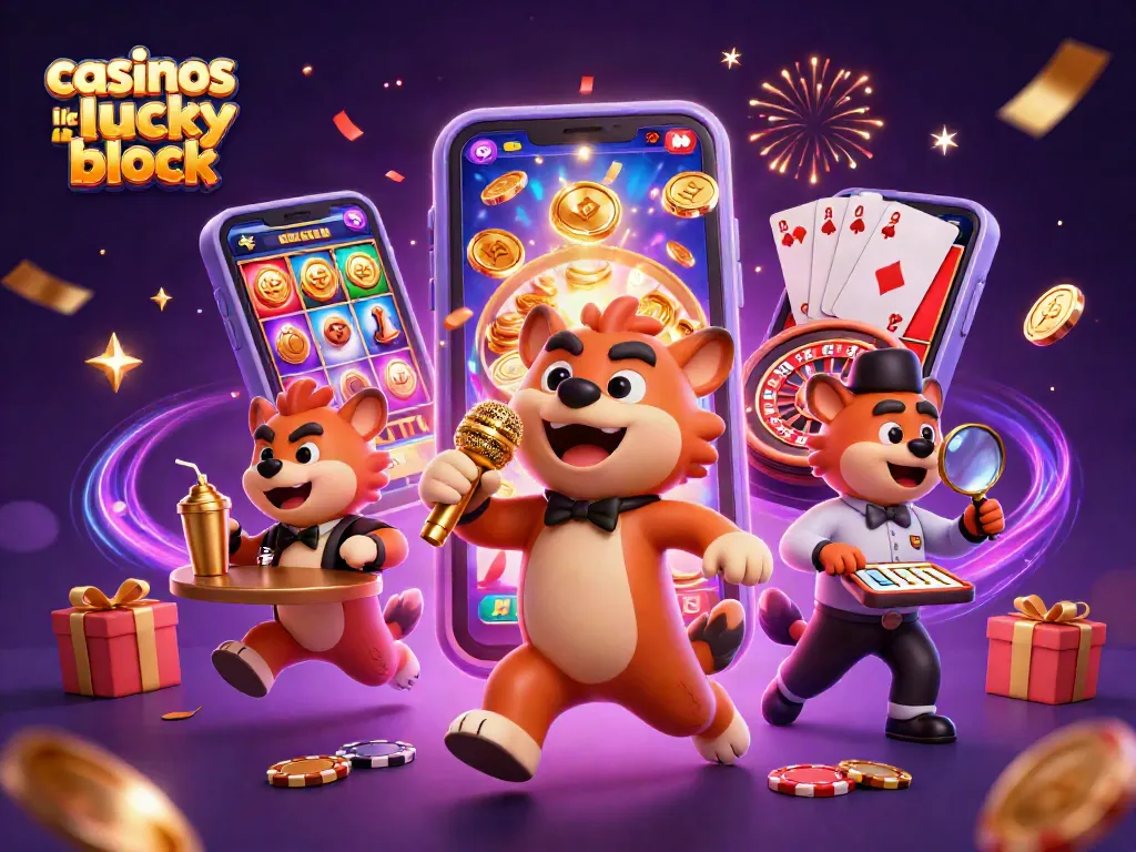 Experience fun at casinos like lucky block with lively hyenas in a colorful casino setting.