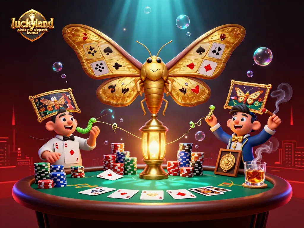Experience the luckyland slots no deposit bonus with vivid casino-themed characters and elements in a dynamic, vibrant scene.