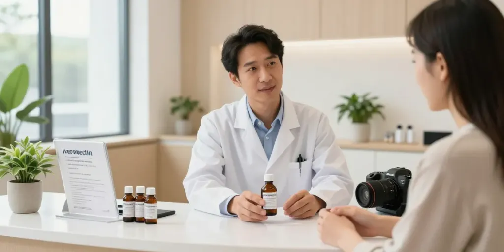 Consultation at wellness clinic about how to buy ivermectin online, showcasing a friendly physician and patient interaction.