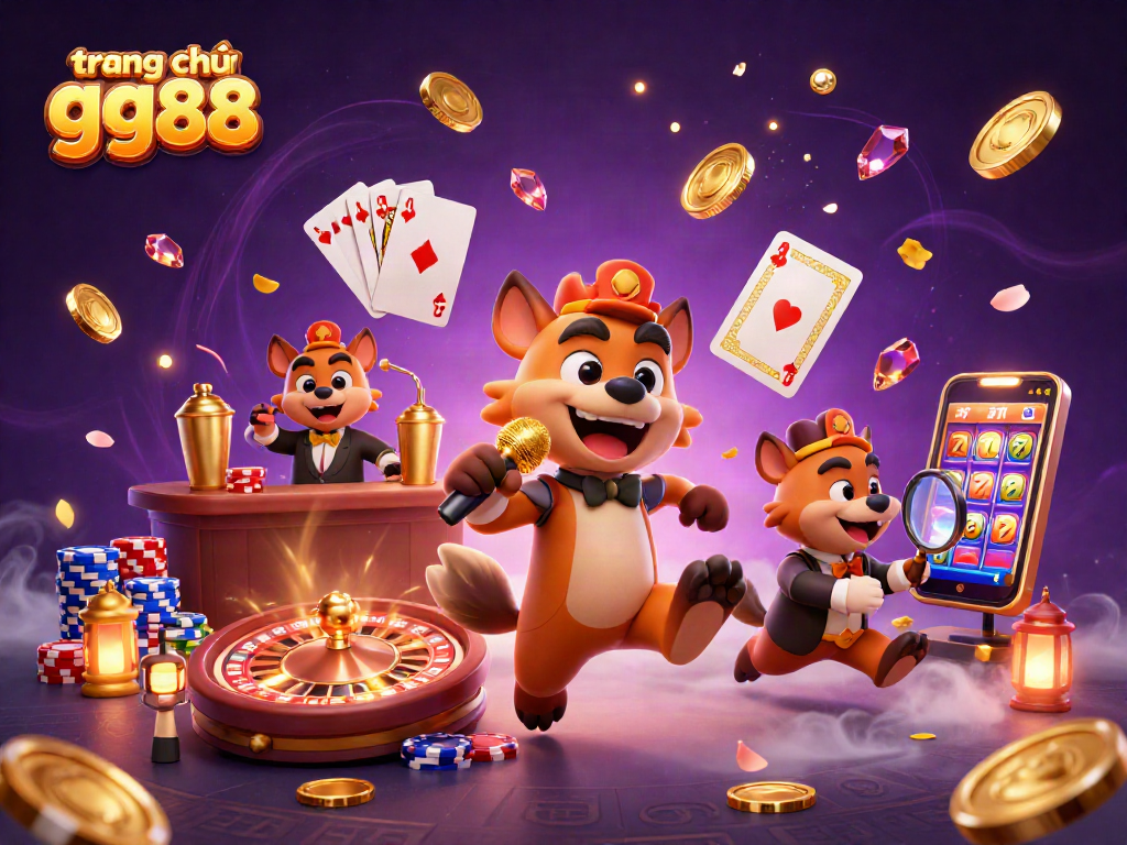 Engage in an entertaining scene at trang chủ gg88 with hyenas at a lively casino club, featuring dynamic gaming elements.