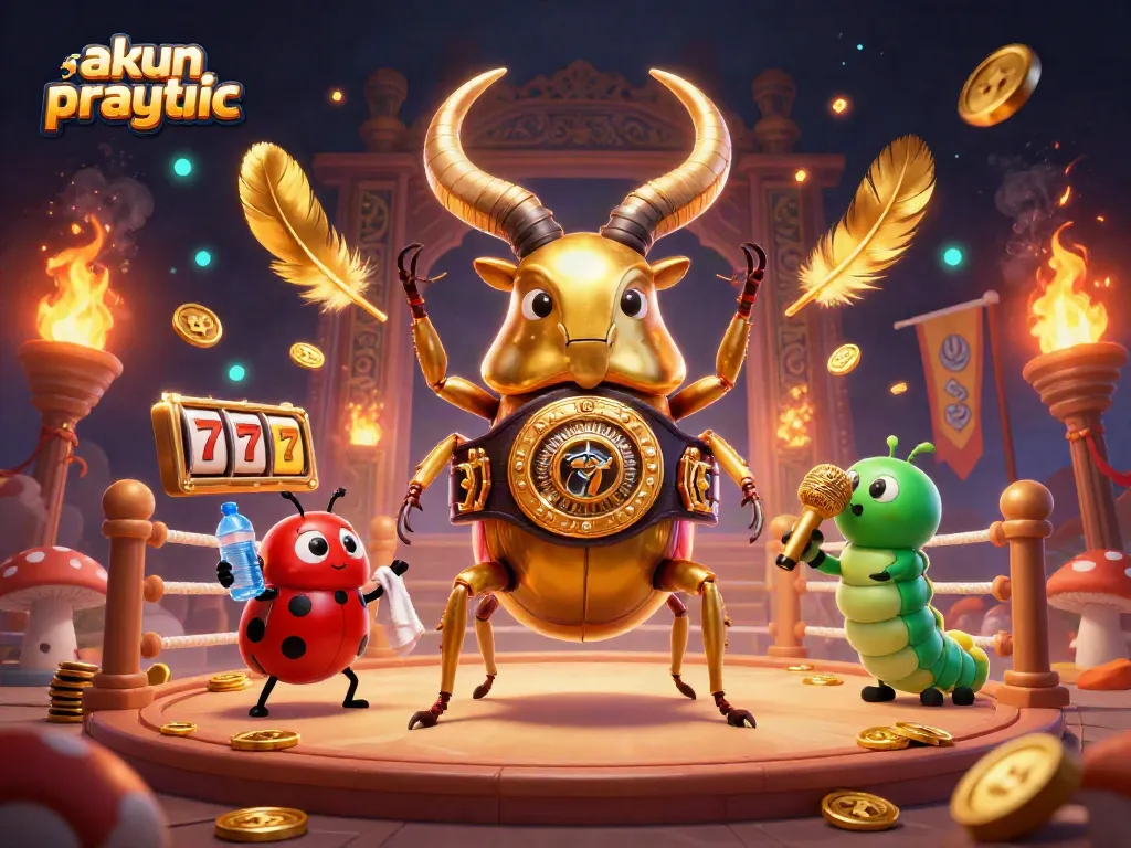 Engage in thrilling gameplay with akun pragmatic, featuring golden beetles in a vibrant casino scene.