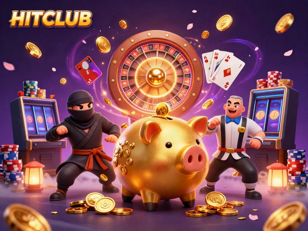 Engage with HITCLUB's vibrant online gaming scene featuring dynamic characters and a casino atmosphere.