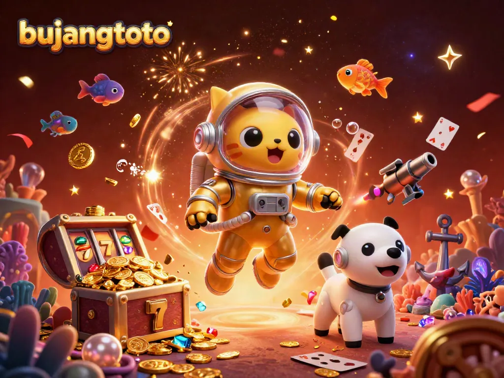 Experience the thrill of bujangtoto with a vibrant casino scene featuring a golden astronaut cat and dynamic game elements.