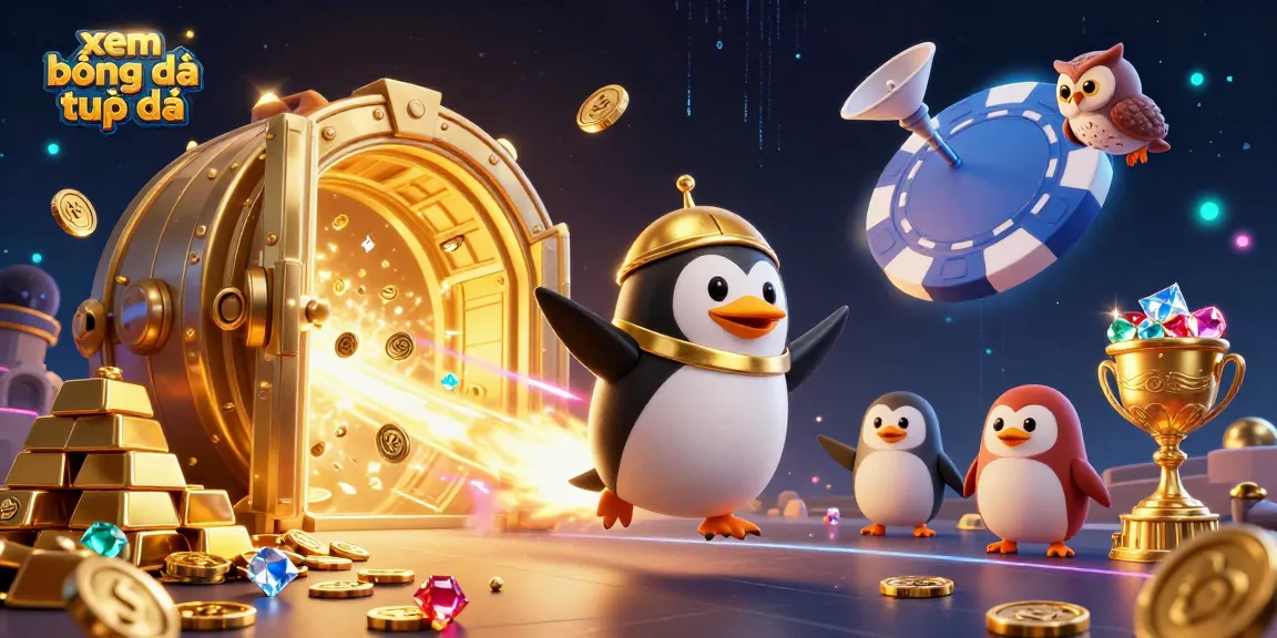 Bet on xem bóng đá trực tiếp with thrilling visuals of a golden penguin and casino elements