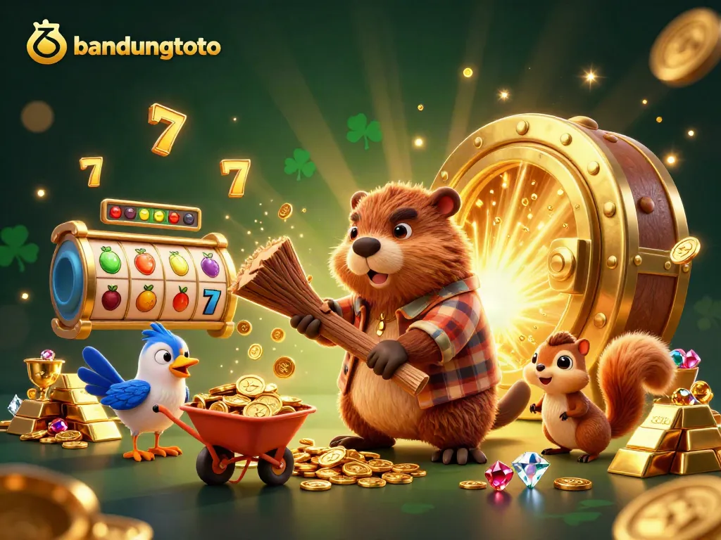 Experience exciting wins at bandungtoto with playful characters celebrating jackpots amid spinning reels.