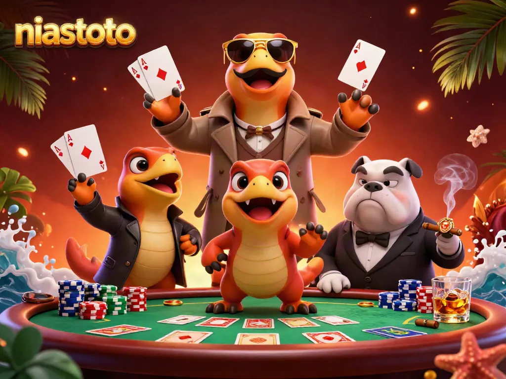 Experience niastoto with three raptors sneaking into a VIP casino lounge, showcasing poker excitement.