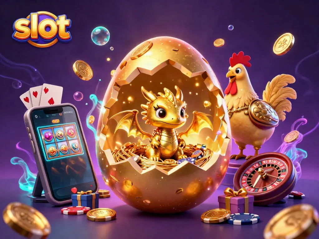 Spin the slot with a dazzling scene of a golden dragon and poker chips in a vibrant casino illustration.