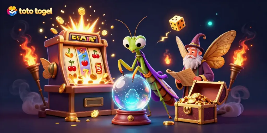 Engage with toto togel fortune through a mystical 3D casino scene featuring vibrant jackpot excitement.