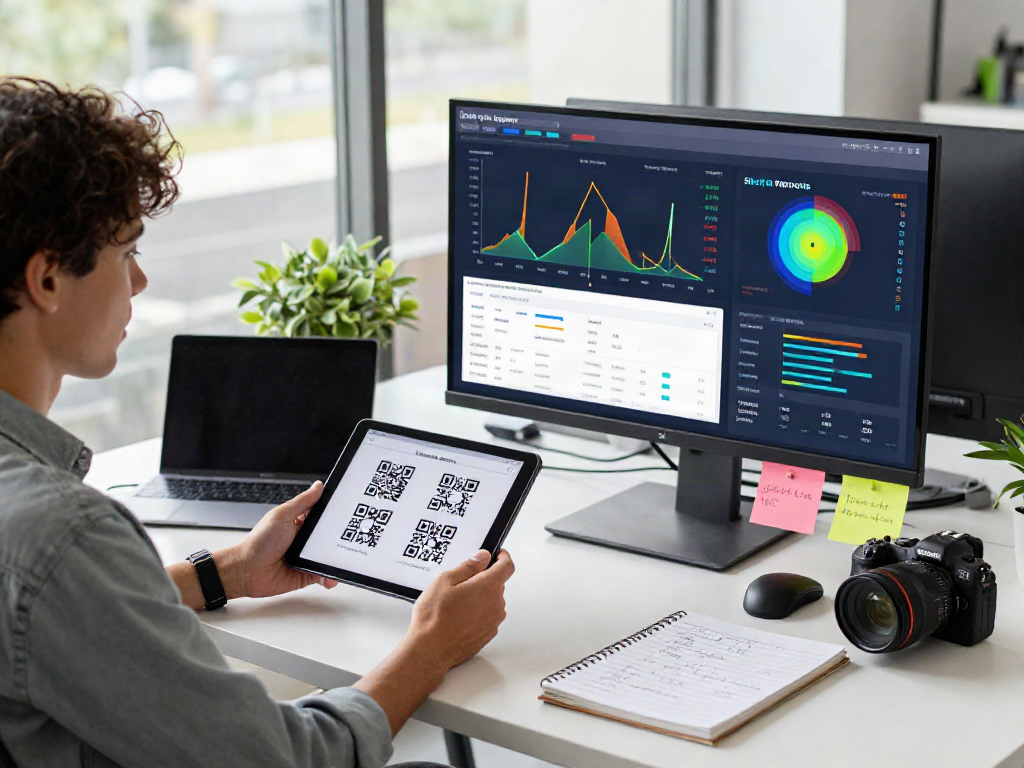 Analyze slot qris payment trends in a modern financial workspace, showcasing data insights and innovative strategies.