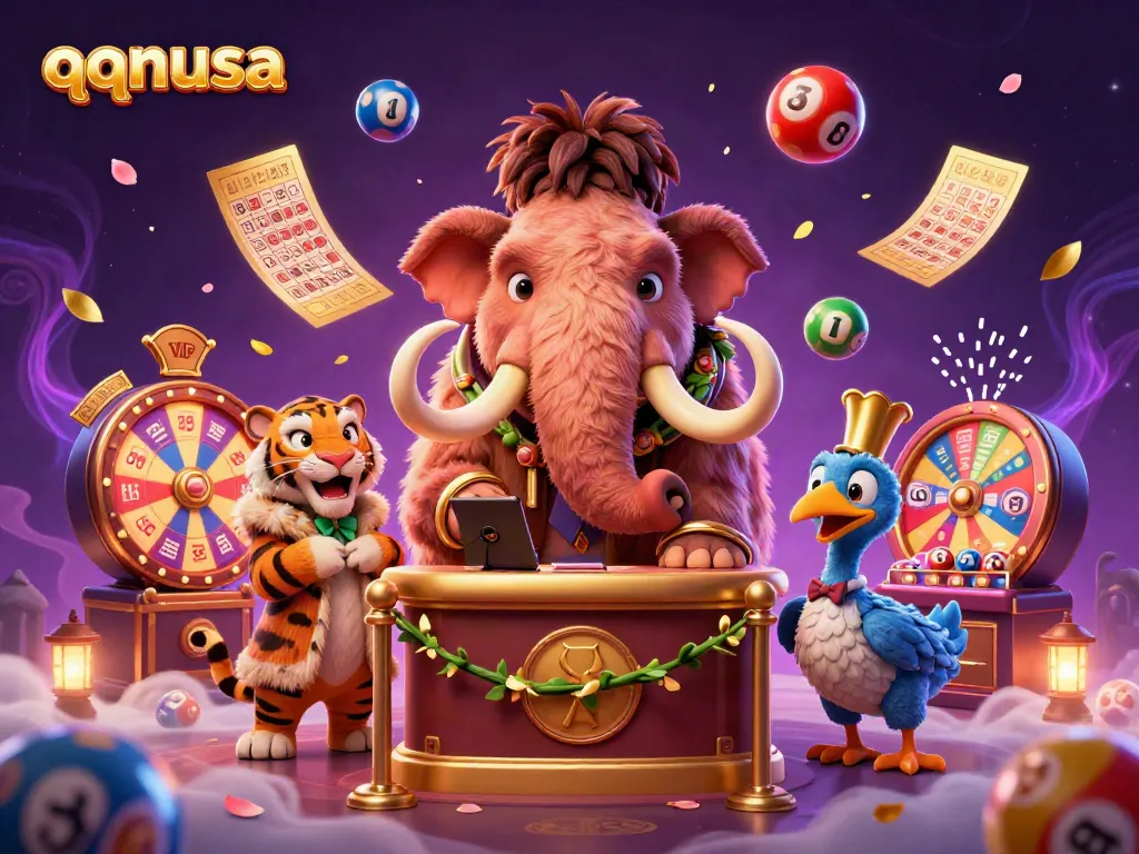 Experience the dazzling world of qqnusa with vibrant lottery elements and engaging casino characters.