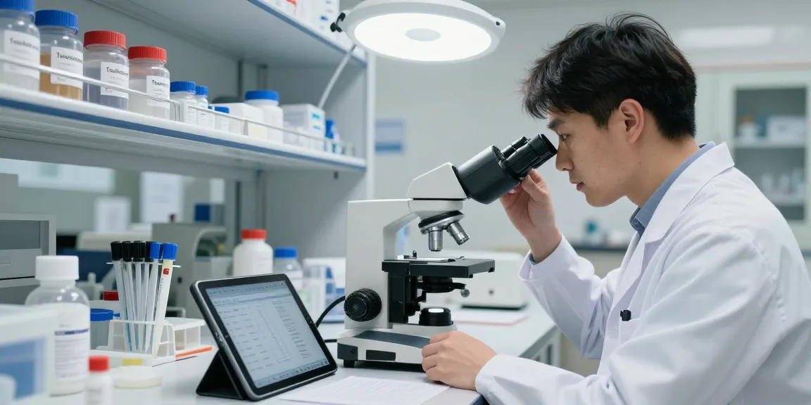 Researcher analyzing tesofensine capsules in a clinical lab.