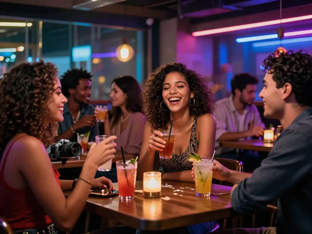 Sophie Rain xxx enjoying nightlife with friends at a lively bar