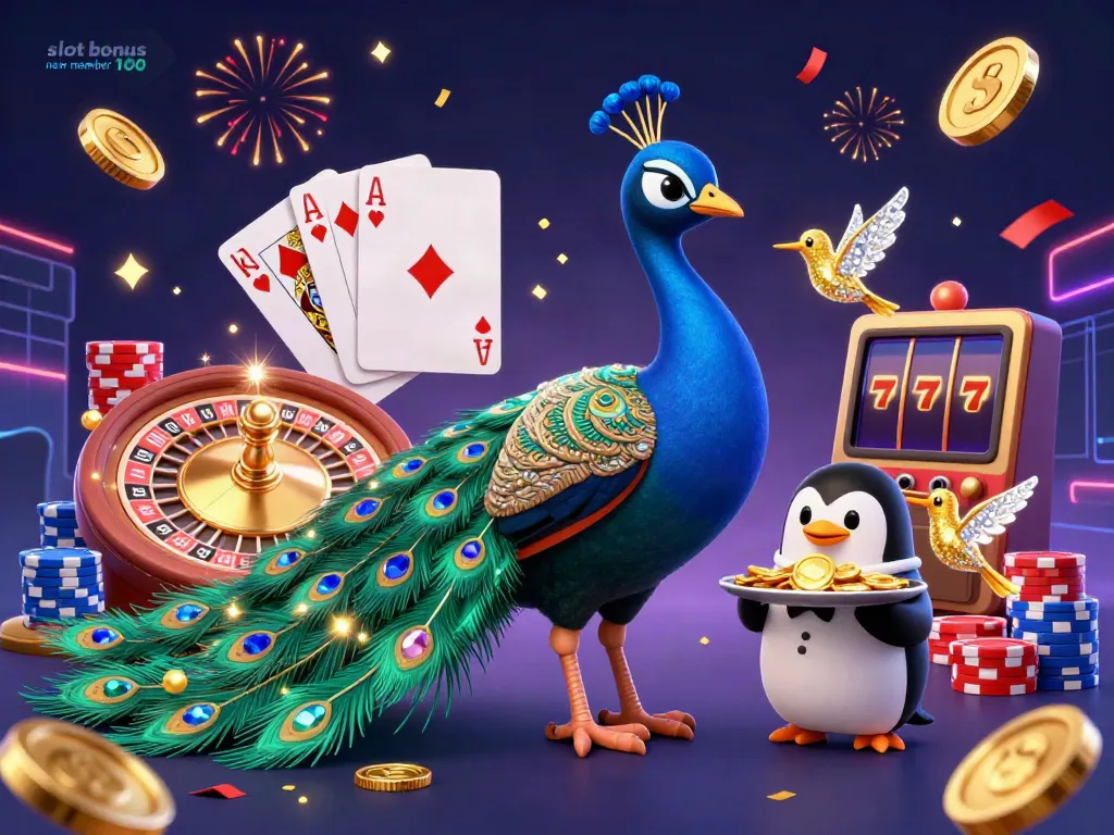 Play thrilling slots with the slot bonus new member 100 in a vibrant casino scene.