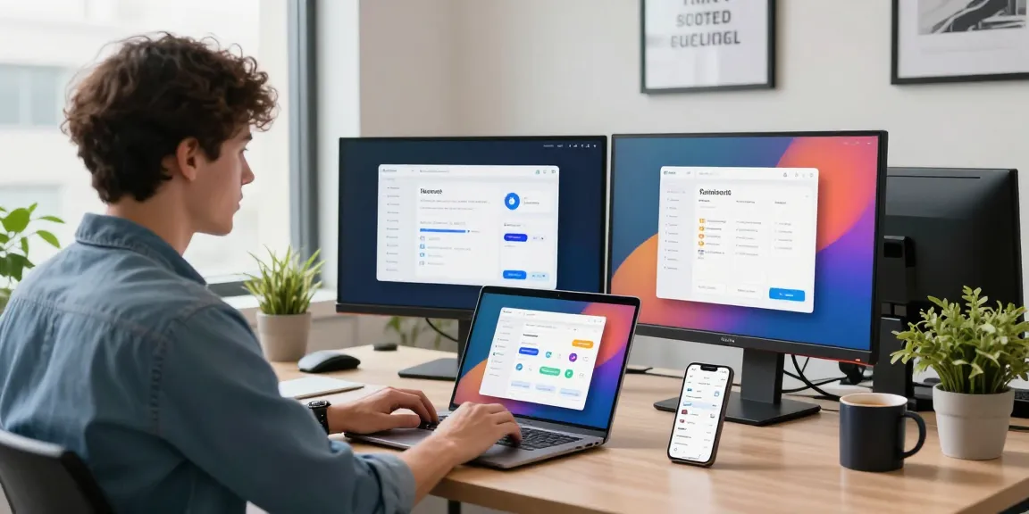 Buy iOS installs from a developer in a bright office working on app designs.