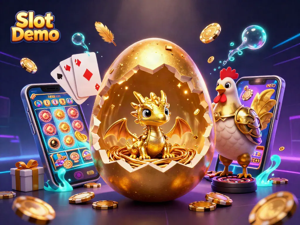 Spin the reels in Slot Demo featuring a mythical golden dragon and poker chips in an exciting scene.