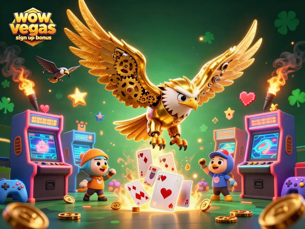 Experience the excitement of the wow vegas sign up bonus with a thrilling casino-themed 3D illustration highlighting vibrant game elements.
