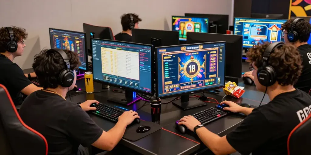 Gamers engaged with bos88 online slots during a mega event countdown, showcasing excitement and real-time updates.