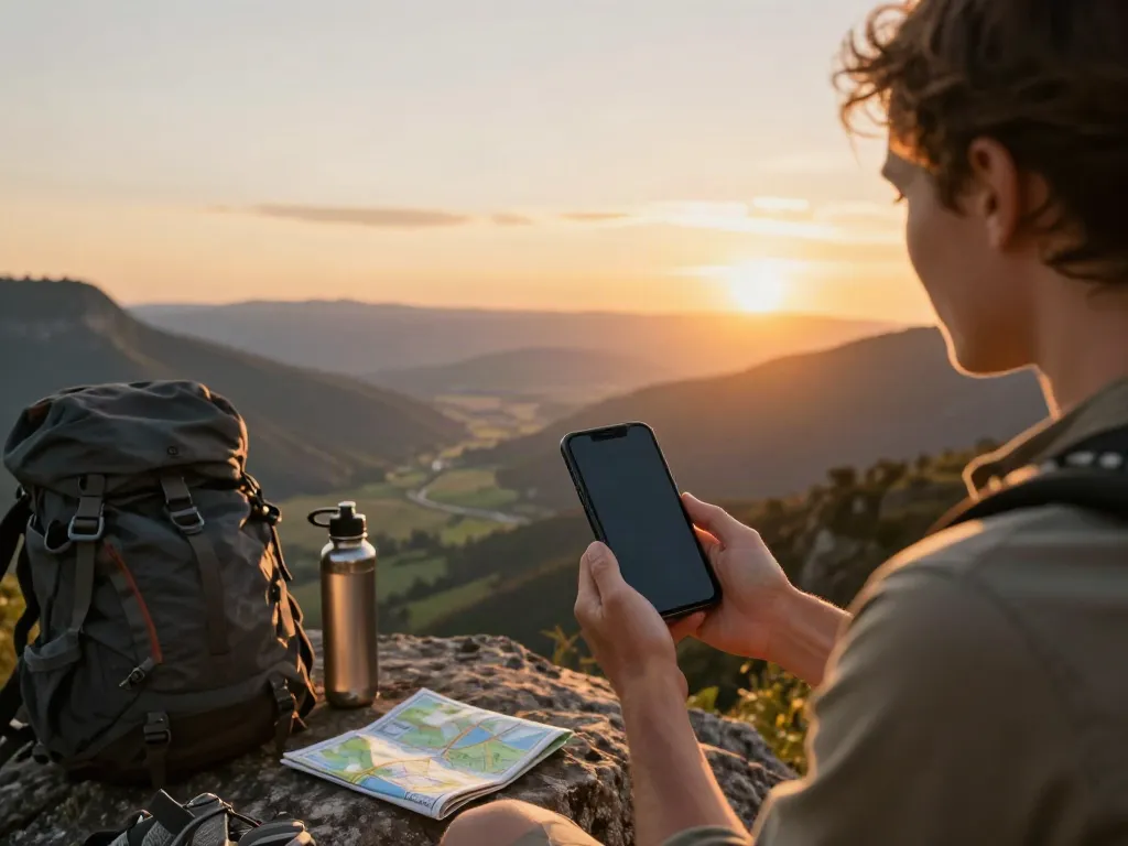 Use navigation app to navigate here at a stunning mountain overlook at sunset.