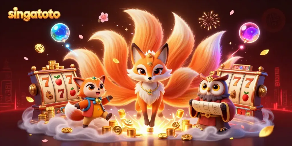 Experience thrilling spins with singatoto’s vibrant 3D illustration featuring magical spirits and enticing slot elements.