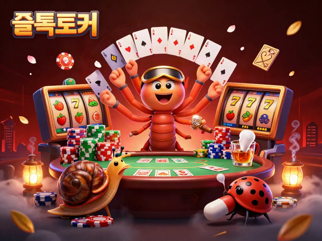 Engaging scene depicting 슬롯토커, showcasing casino elements with cartoon characters engaging in an exciting online slot experience.