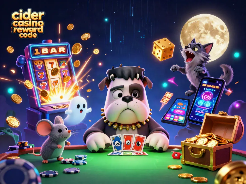 Engage with the cider casino reward code through vibrant characters and casino elements in a lively scene.