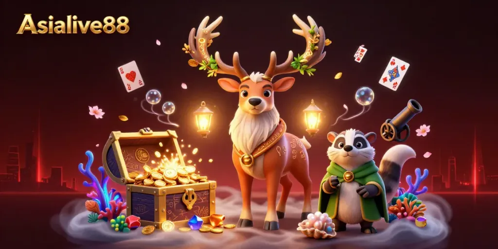 Engage with Asialive88's dynamic slot and live casino experience through an enchanting 3D scene.
