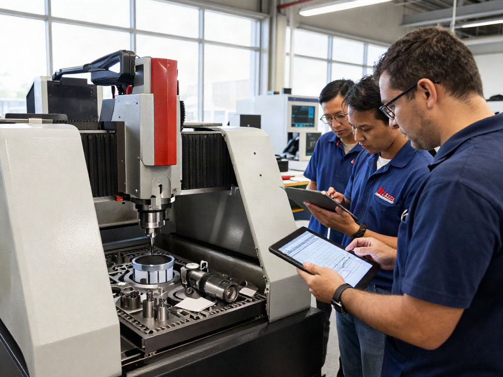 CNC machine shop Houston technician operating precision machinery, showcasing dynamic manufacturing process.