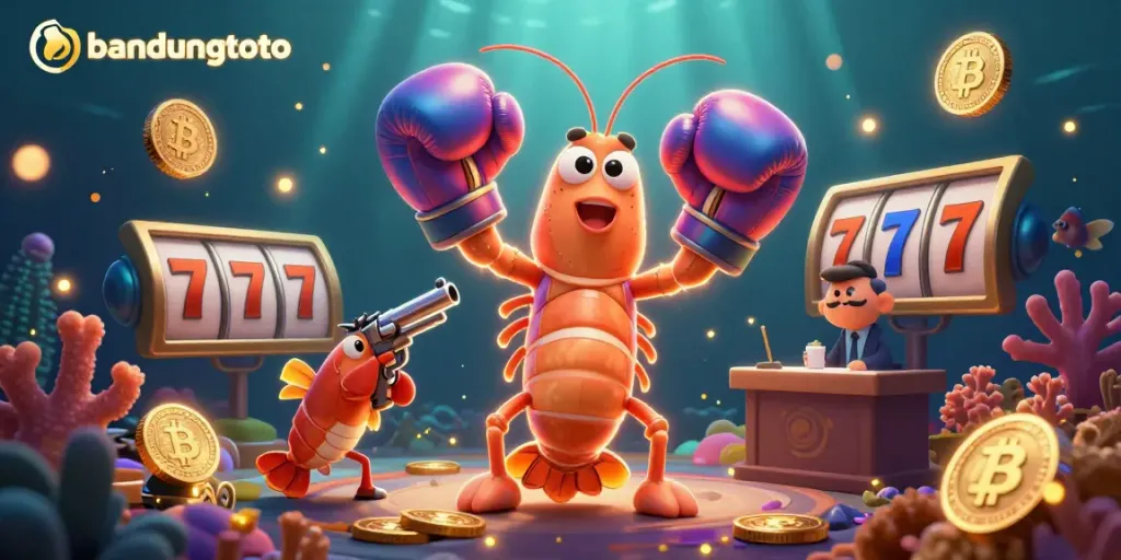 Engage in thrilling gaming with bandungtoto, featuring vibrant underwater characters and slot elements.