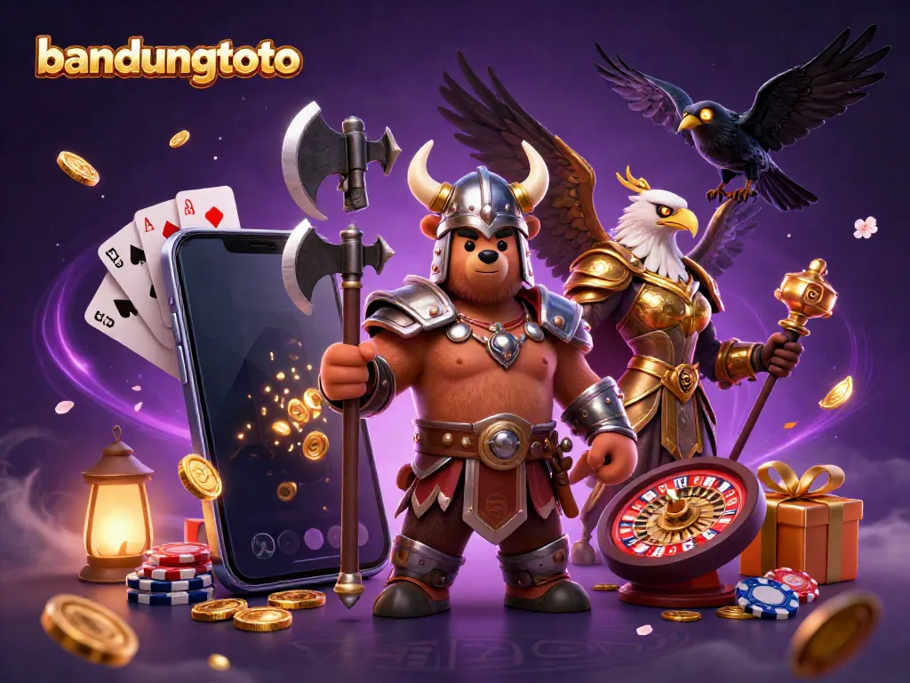 Engage in thrilling casino adventures with bandungtoto showcased in a dynamic 3D scene.