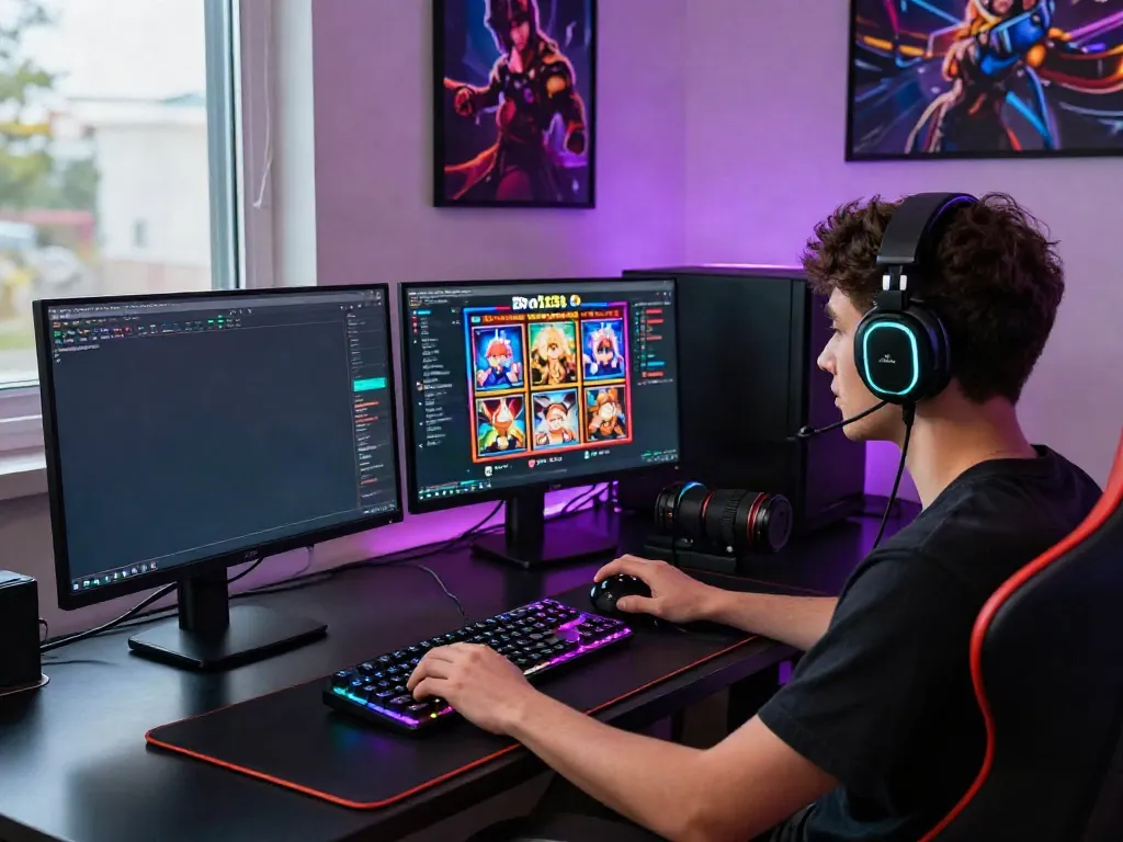 Engaged gamer experiencing Bro138's digital-first online gaming interface with a vibrant setup.