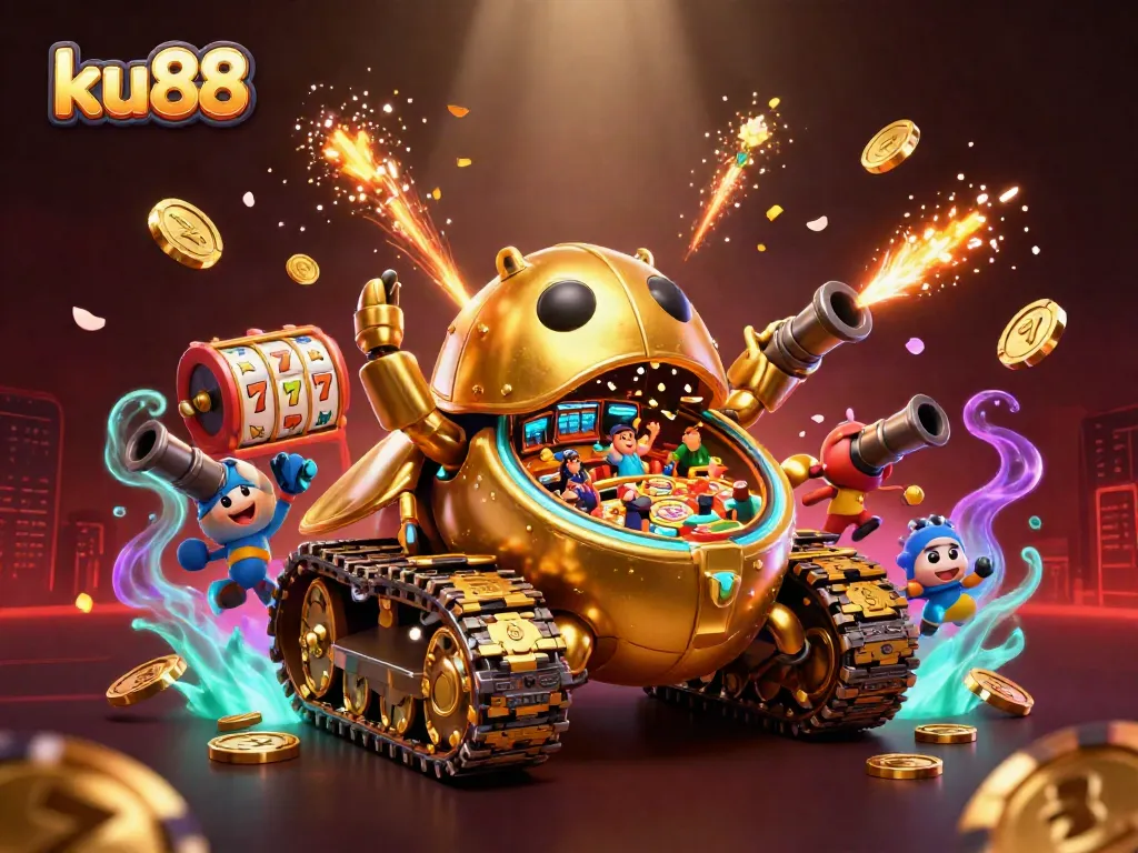 Experience the thrill of ku88 with a vibrant casino scene bursting with excitement and dynamic elements.